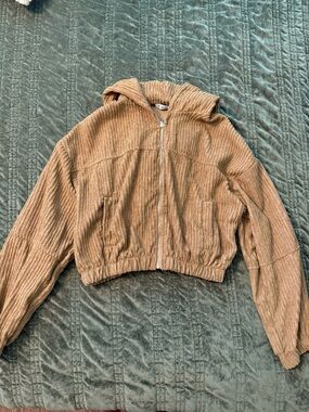 Windsor Corduroy Zip-Up Hoodie in Camel Tan